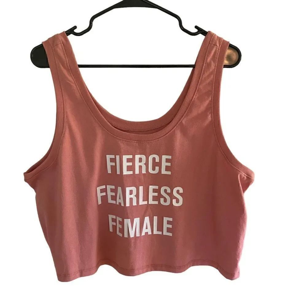 Mighty Fine NWT plus size pink Fierce Fearless Female crop top tank top